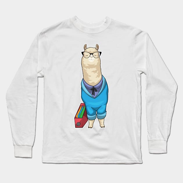 Alpaca Secretary Glasses Long Sleeve T-Shirt by Markus Schnabel